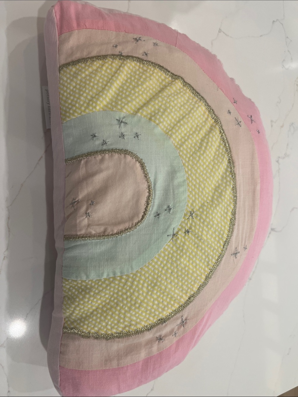 Pottery Barn Kids Pink and Yellow Pastel Rainbow Accent Pillow